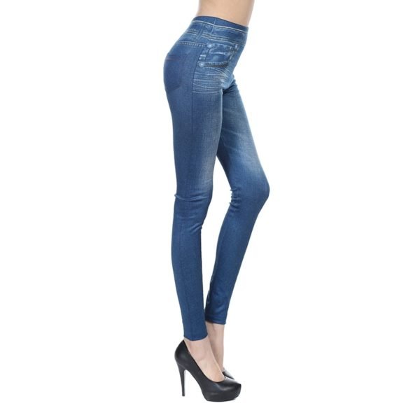 Women Fake Denim Jeans Leggings Push Up High Waist Slim Stretch Pencil Pants XRQ88 1