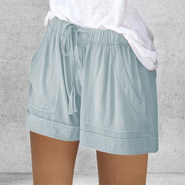 Women s Short Summer Loose Rope Tie Short Sport Shorts Casual Elastic Waist Cotton Linen Shorts 4
