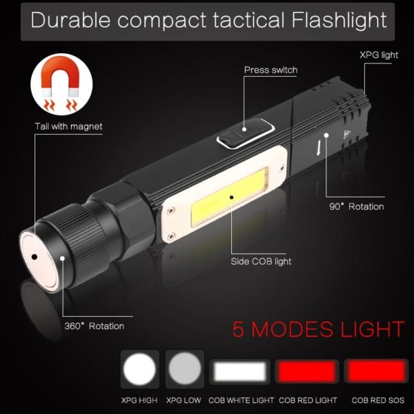 8000LM Handfree Dual Fuel 90 Degree Twist Rotary Clip Rechargeable Tactical Flashlight Super Bright 5 Modes 1