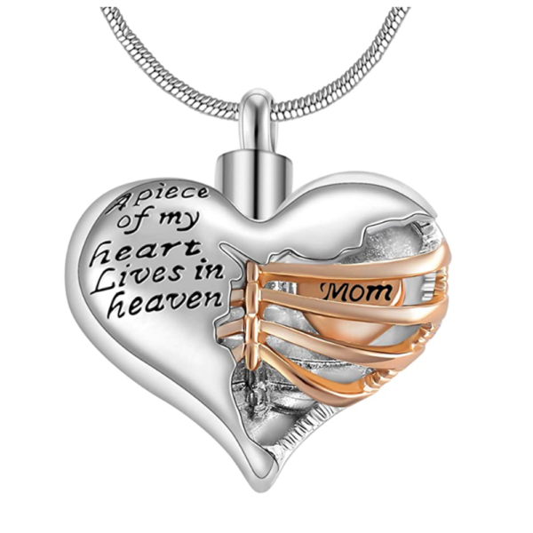 A Piece of My Heart Lives in Heaven Memorial Urn Heart Cremation Necklace Men Women Pendant 1