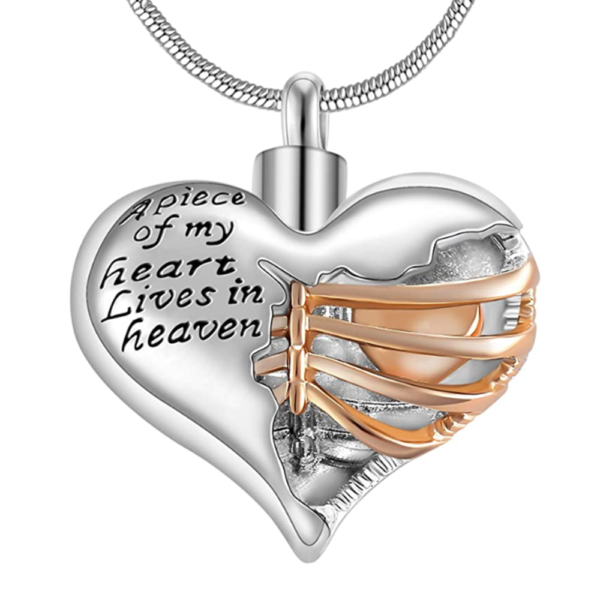 A Piece of My Heart Lives in Heaven Memorial Urn Heart Cremation Necklace Men Women Pendant 3