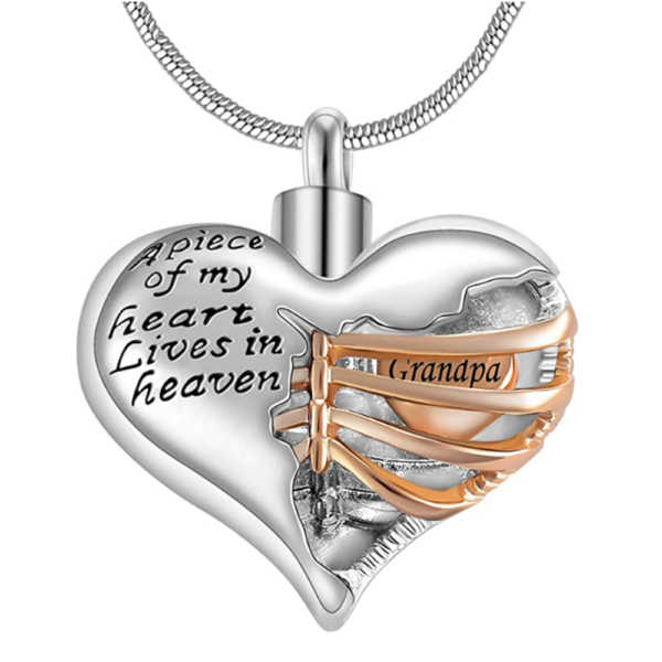 A Piece of My Heart Lives in Heaven Memorial Urn Heart Cremation Necklace Men Women Pendant 4