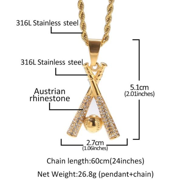 Baseball Pendant Necklace Stainless Steel Men Hip Hop Fashion Jewelry gold silver color witn cuban chain 5