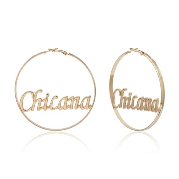 Big Round Hoop Earrings for Women Femme Baby Chicana Letter Statement Jewelry Personality Love Gift Fashion 4