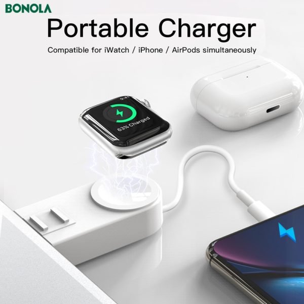 Bonola 2 In1 Portable USB Magnetic Wireless Charger For Apple Watch5 4 3 2 Built in