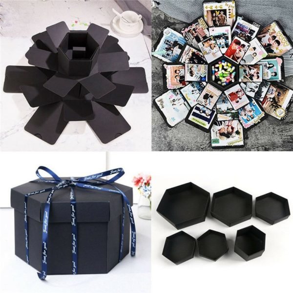 DIY Hexagon Surprise Explosion Box Memory Scrapbook Photo Album Kits Anniversary Valentine Wedding Gifts with Ribbon