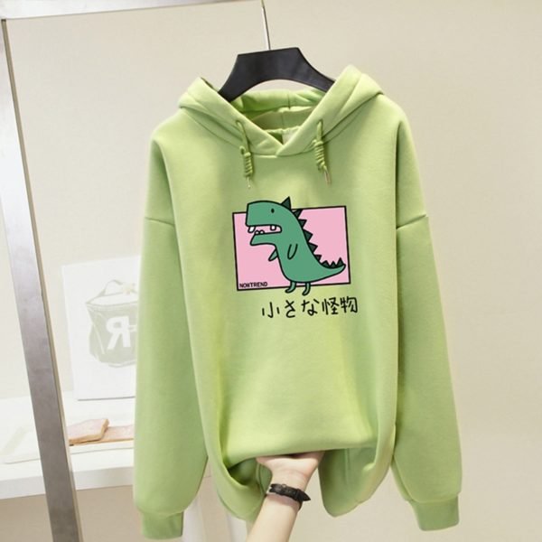 Harajuku Dinosaur Print Hoodies Women Harajuku Hooded Sweatshirt Plus Size Casual Hoody Tops Loose Long Sleeve 1