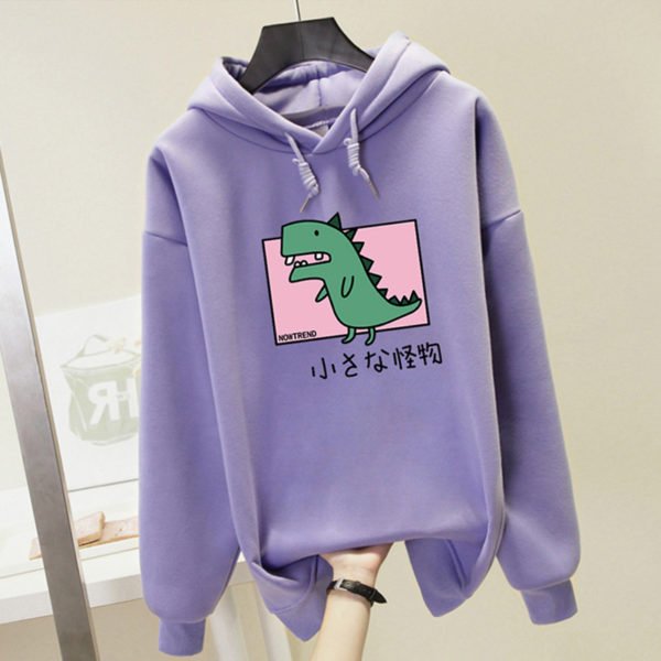 Harajuku Dinosaur Print Hoodies Women Harajuku Hooded Sweatshirt Plus Size Casual Hoody Tops Loose Long Sleeve 2