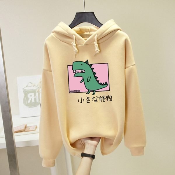 Harajuku Dinosaur Print Hoodies Women Harajuku Hooded Sweatshirt Plus Size Casual Hoody Tops Loose Long Sleeve 3
