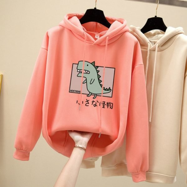 Harajuku Dinosaur Print Hoodies Women Harajuku Hooded Sweatshirt Plus Size Casual Hoody Tops Loose Long Sleeve 4