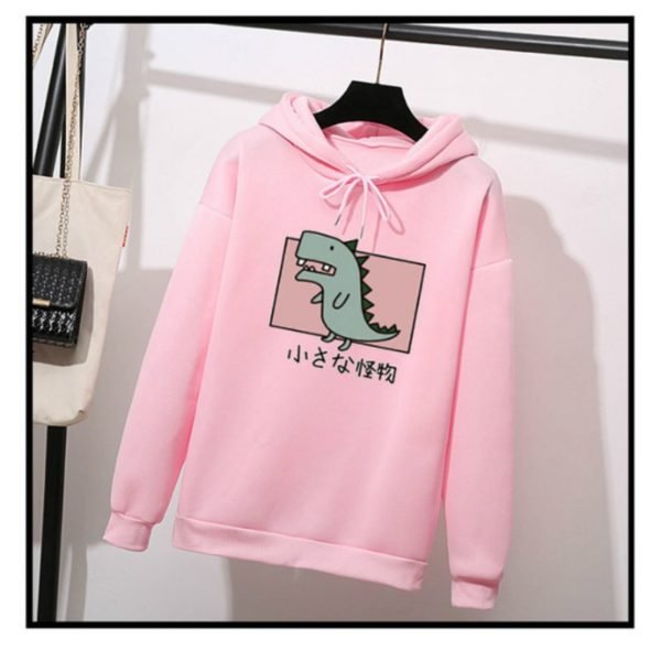 Harajuku Dinosaur Print Hoodies Women Harajuku Hooded Sweatshirt Plus Size Casual Hoody Tops Loose Long Sleeve 5