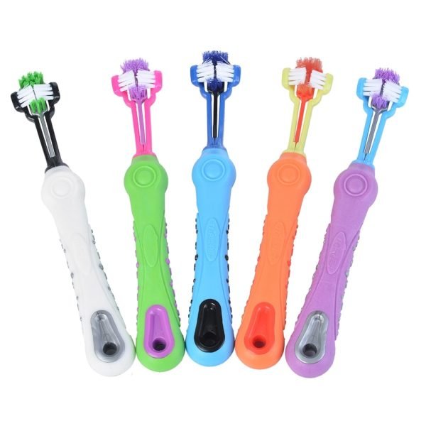 Hoomall Dog Pets Toothbrush Teeth Cleaning Three Head Dogs Toothbrush Non slip Handle Perfect Teeth Care