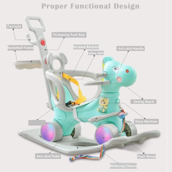 Infant Shining Baby Ride On Toys 5In1 Unicorn Rocking Horse Turntable Cart Flash Thickening Chassis Kids 3