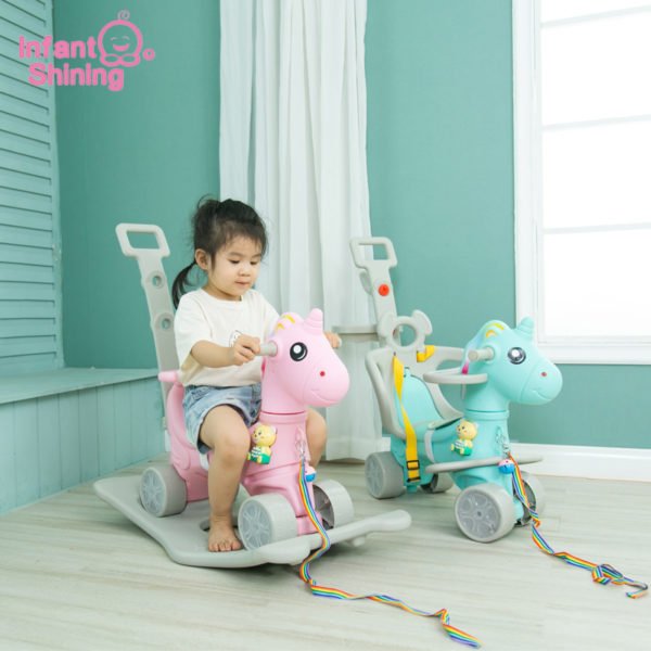Infant Shining Baby Ride On Toys 5In1 Unicorn Rocking Horse Turntable Cart Flash Thickening Chassis Kids