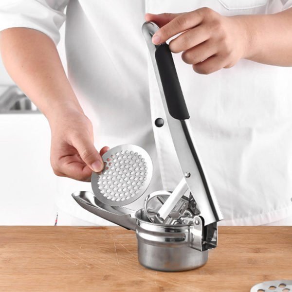 Kitchen Stainless Steel Potato Ricer Set Baby Food Strainer Fruit Masher Food Press with 3 Interchangeable