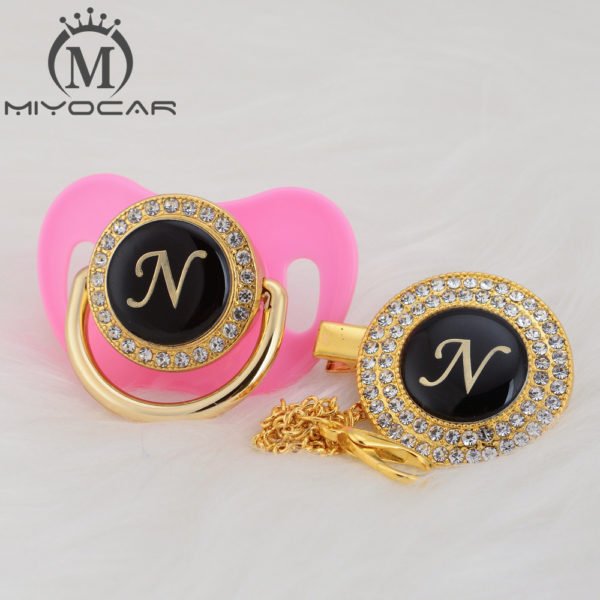 MIYOCAR unique design name Initial letter N elegant bling pacifier and pacifier clip BPA free dummy 5