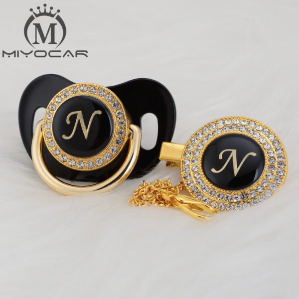 MIYOCAR unique design name Initial letter N elegant bling pacifier and pacifier clip BPA free dummy