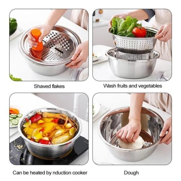 Multifunctional Stainless Steel Food Wash Drain Basket Slice Planer With Basin Kitchen Cooking Accessorie Tool 2