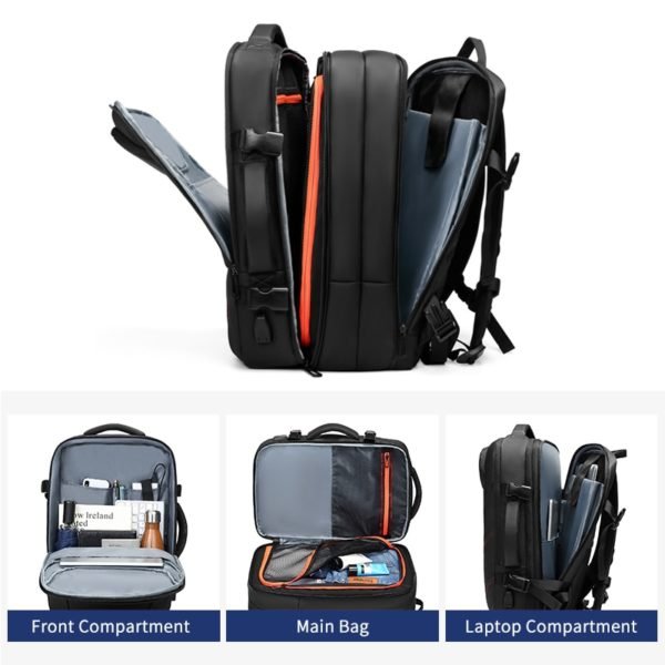 OZUKO Expandable Men Backpack Large Capacity Laptop Computer Backpacks Male Casual USB Charging Travel Bag Waterproof 3