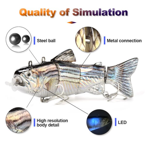 Robotic Swimming Lures Fishing Auto Electric Lure Bait Wobblers For 4 Segement Swimbait USB Rechargeable Flashing 1