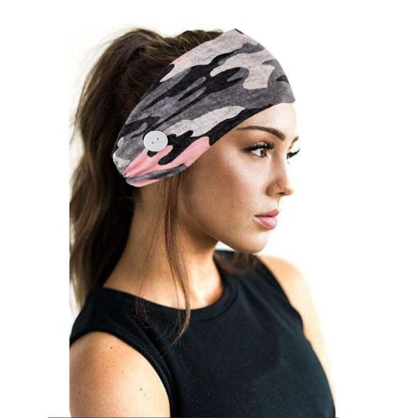 Unisex Camouflage Printed Hairband With Button Protect Ears Fashion Stretch Hair Accessories 2