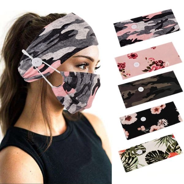 Unisex Camouflage Printed Hairband With Button Protect Ears Fashion Stretch Hair Accessories