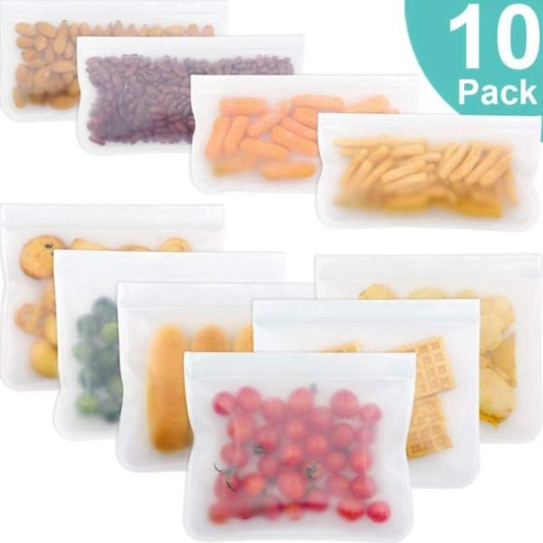 VKTECH 10Pcs PEVA Silicone Food Storage Bag Reusable Freezer Bag Leakproof Top Zip Lock Bags Kitchen