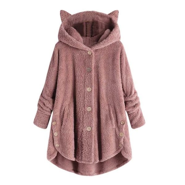 Women Hoodies Sweatshirt Winter Thicken Warm Fleece Cute Cat Ear Button Coat Korean Kawaii Hooded Pullover