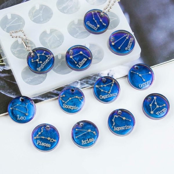 12 Constellations Discs Pendant Liquid Epoxy Resin Silicone Mold Jewelry Making Tools uv resin mold Christmas 4