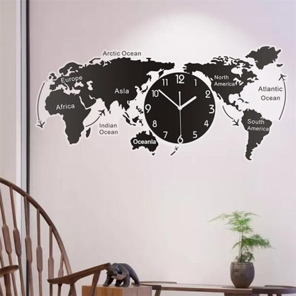 1PC Unique Acrylic Wall Clock Creative World Map Wall Hanging Clock For Office Home Living Room 2