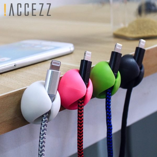 ACCEZZ USB Cable Organizer Wire Winder Earphone Holder Cord Clip Office Desktop Phone Cables Silicone 4