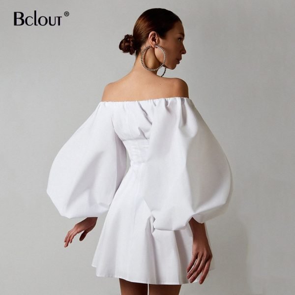 Bclout Elegant High Waist Fit And Flare Women Dress 2020 White Off Shoulder Mini Dress Dresses 1