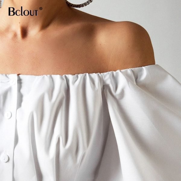 Bclout Elegant High Waist Fit And Flare Women Dress 2020 White Off Shoulder Mini Dress Dresses 5