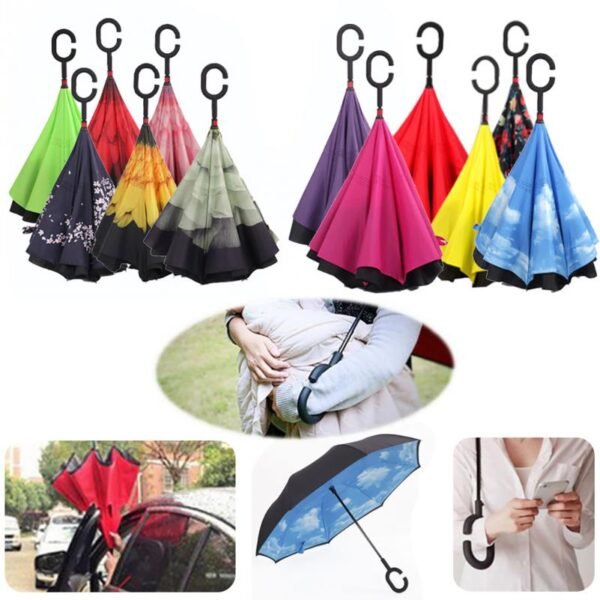 Fancytime Reverse Rain Umbrella for Women Folding Double Layers for Men Self Stand Women s Umbrella 2
