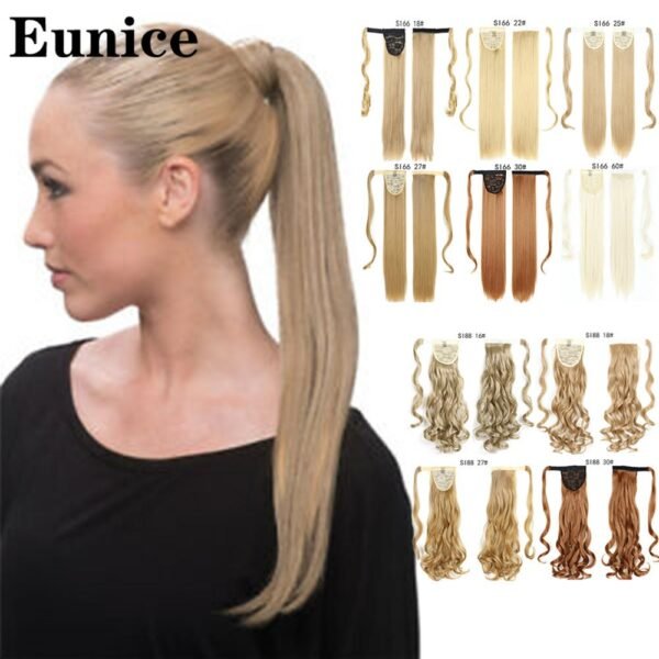 Long Straight Ponytail Wrap Around Ponytail Clip in Hair Extensions Natural Hairpiece Headwear Synthetic Hair Brown 1