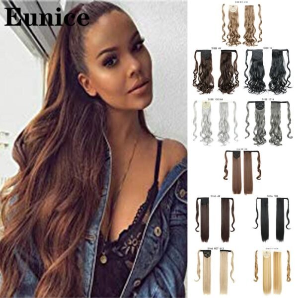 Long Straight Ponytail Wrap Around Ponytail Clip in Hair Extensions Natural Hairpiece Headwear Synthetic Hair Brown 2