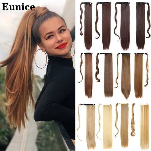 Long Straight Ponytail Wrap Around Ponytail Clip in Hair Extensions Natural Hairpiece Headwear Synthetic Hair Brown