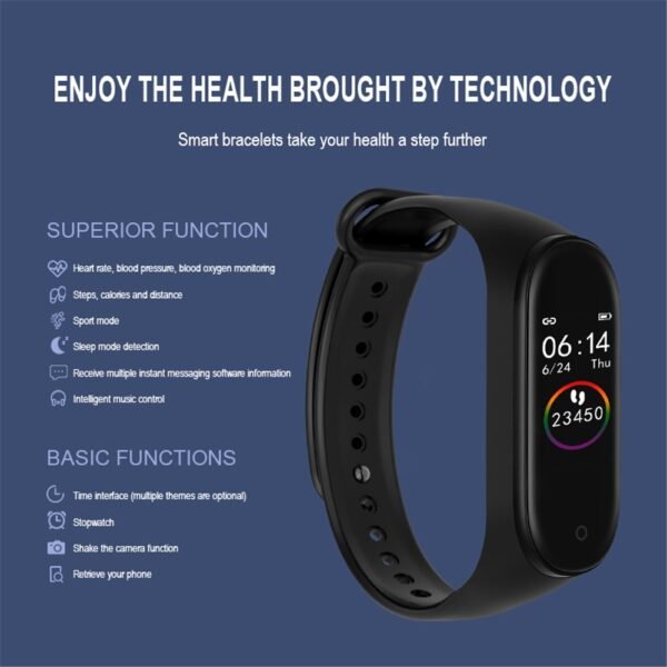 M4 Color Screen Smart Wristband Heart Rate Monitor Fitness Activity Tracker Smart Band Blood Pressure Music 1