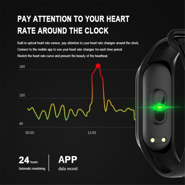 M4 Color Screen Smart Wristband Heart Rate Monitor Fitness Activity Tracker Smart Band Blood Pressure Music 3