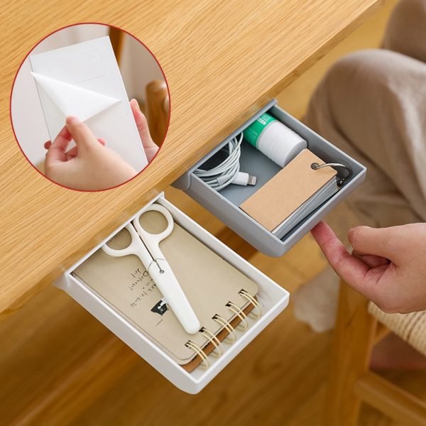 Punch Free Under The Table Drawer Office Paste Storage Pen Case Invisiable Storage Box Organizer HG99