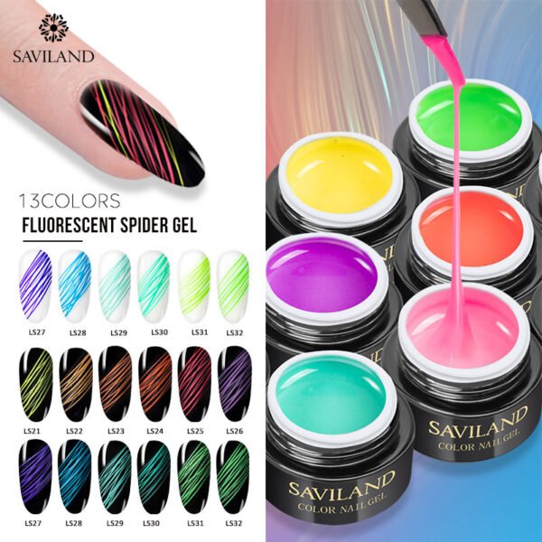 SAVILAND 13 Colors Neon Fluorescent Spider Gel Rainbow Creative Nail Art Soak Off UV Gel for