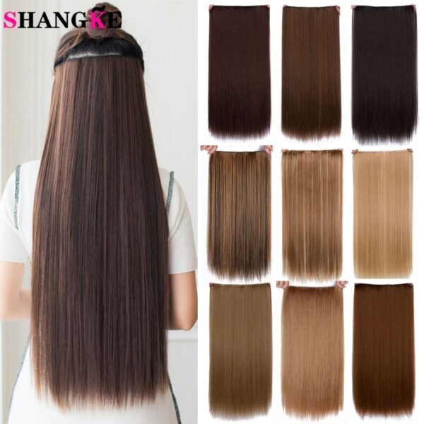 SHANGKE Long Straight Clip in Synthetic Hair Extensions Black Brown High Tempreture Pink Blue Red Hair