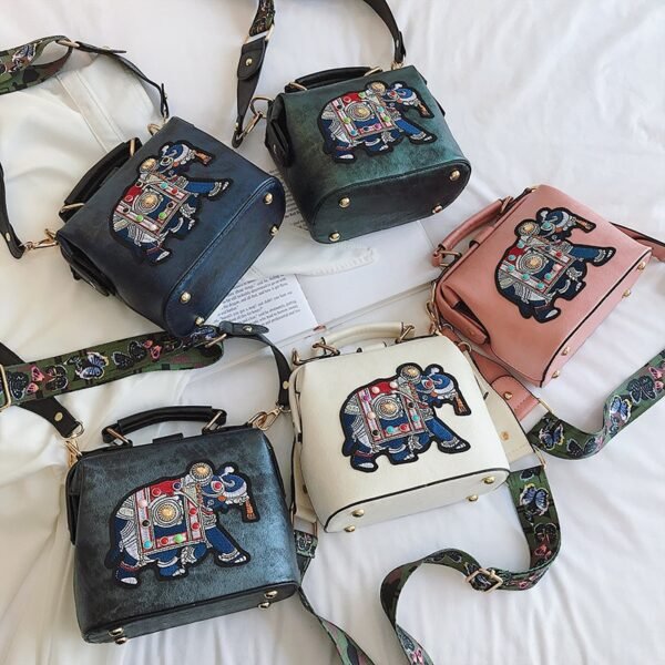 Vintage Embroidery Elephant Bag Bags Wide Butterfly Strap PU Leather Women Shoulder Crossbody Bag Tote Women 5