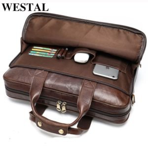WESTAL men s leather bag men s briefcase office bags for men bag man s genuine