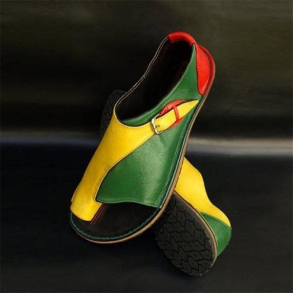 Woman Sandals Women Color Matching Open Toe Ladies Clip Foot Flats Female Rome Buckle Shoes Comfortable 1