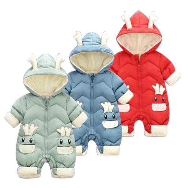 Cartoon Baby Jumpsuit Baby Girl Romper Winter snowsuit Boys Rompers Thick Velvet toddler coat Hooded ear 1