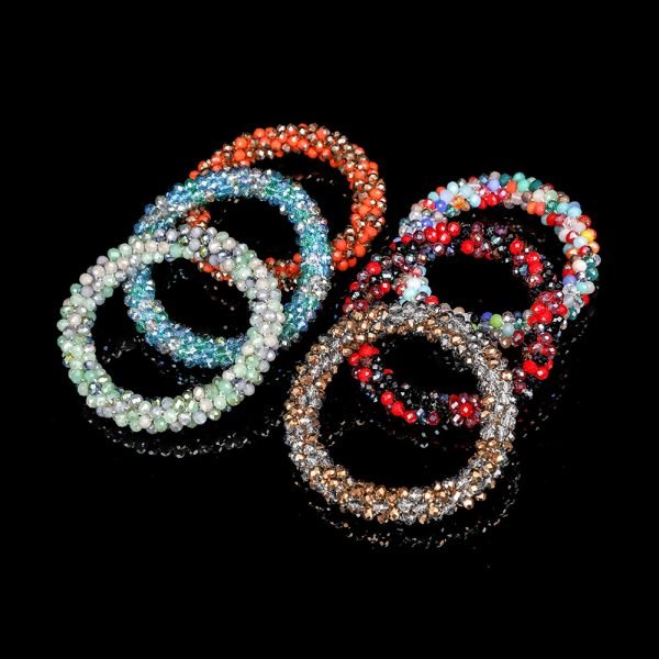 Molans Fashion Hair Accessories for Women Solid Color Temperament Beads Elastic Hair Bands Bling Silver Beads 4