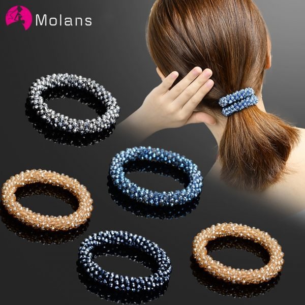 Molans Fashion Hair Accessories for Women Solid Color Temperament Beads Elastic Hair Bands Bling Silver Beads