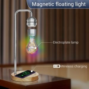 Novelty LED Magnetic Levitation Bulb Hover Floating Desk Lamp Magic Black Tech Wireless Charger for Phone