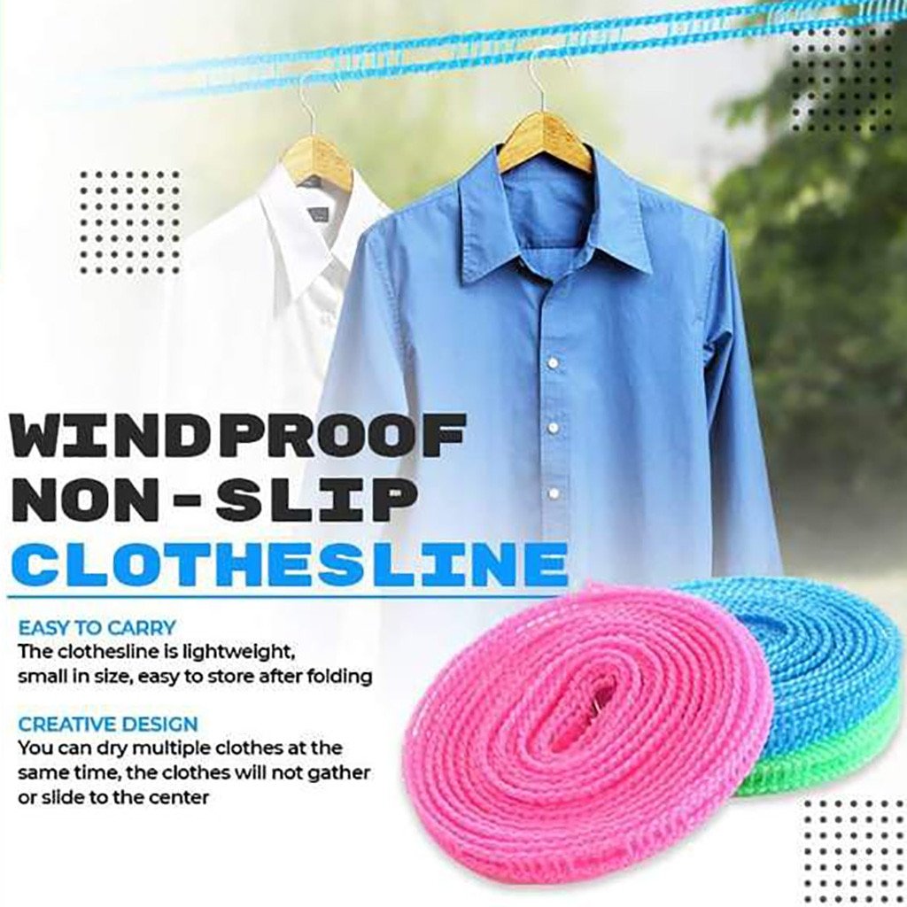 Blue, Green, Pink, 3 Pack sinzau Portable Travel Elastic Clothesline Windproof Non-slip Clothesline for Indoor and Outdoor Use